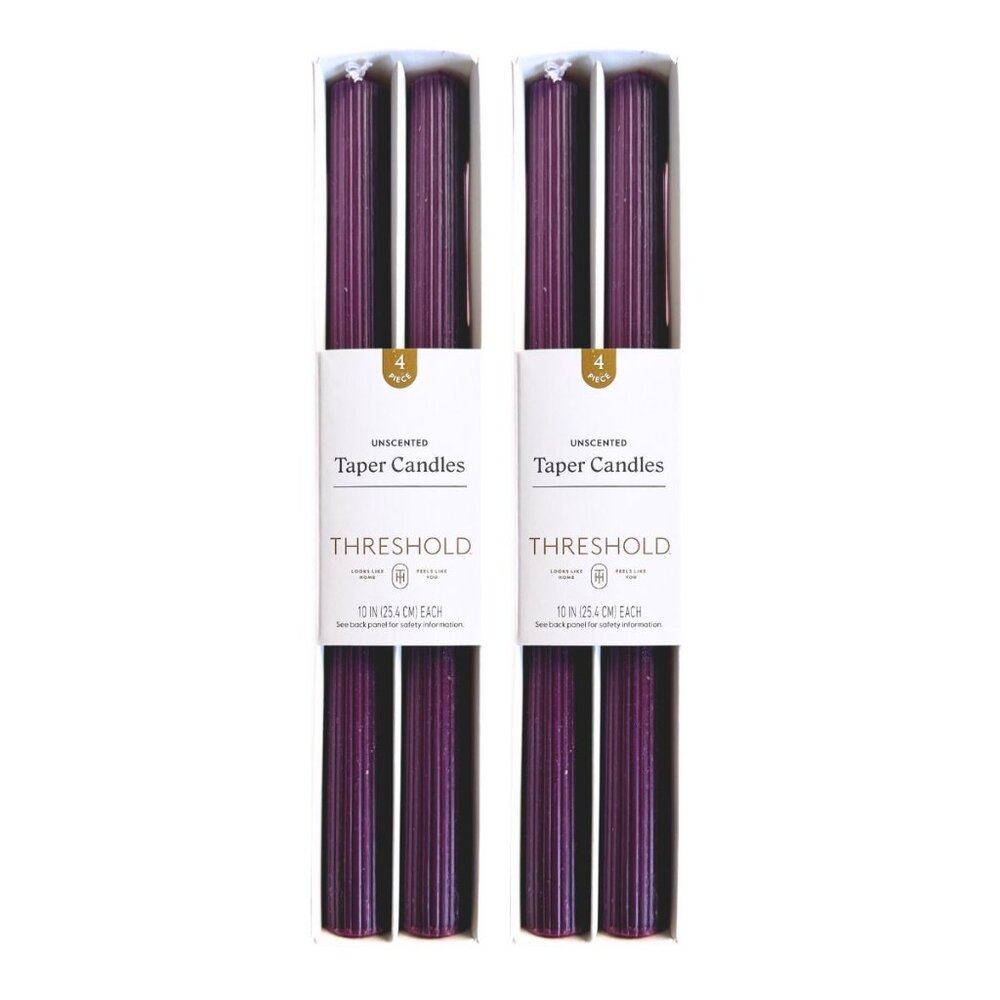 THRESHOLD Deep Purple Unscented Taper Candles Bundle - 8 Total NEW